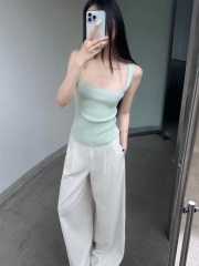 高級感氣質深紫色方領針織吊帶背心女夏冰絲修身內搭打底衫上衣薄