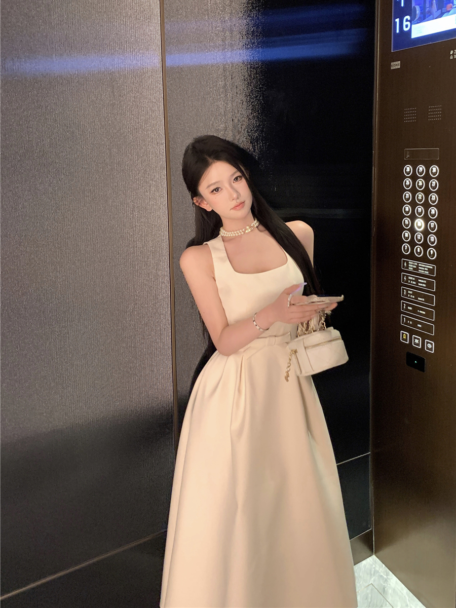實拍復古性感蝴蝶結連衣裙修身顯瘦吊帶背心禮服長裙女