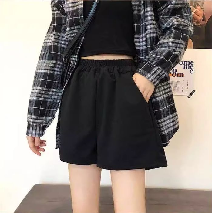 大碼黑色休閒短褲女夏季新款胖妹妹mm高腰顯瘦闊腿褲子高街ins潮