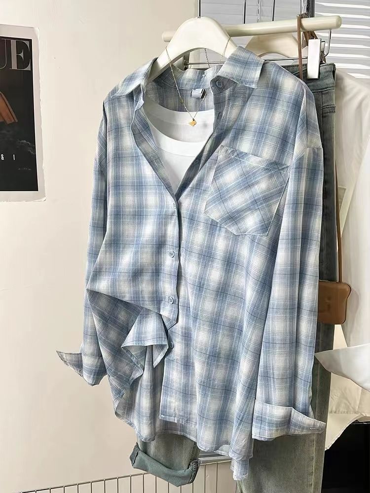 Guangzhou color plaid blue plaid sunscreen shirt jacket women's shirt loose top