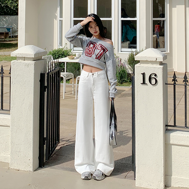 High-quality white wide-leg straight-leg pants for women 2025 summer new high-waist loose hips to cover their hips and make them slim wide-leg jeans