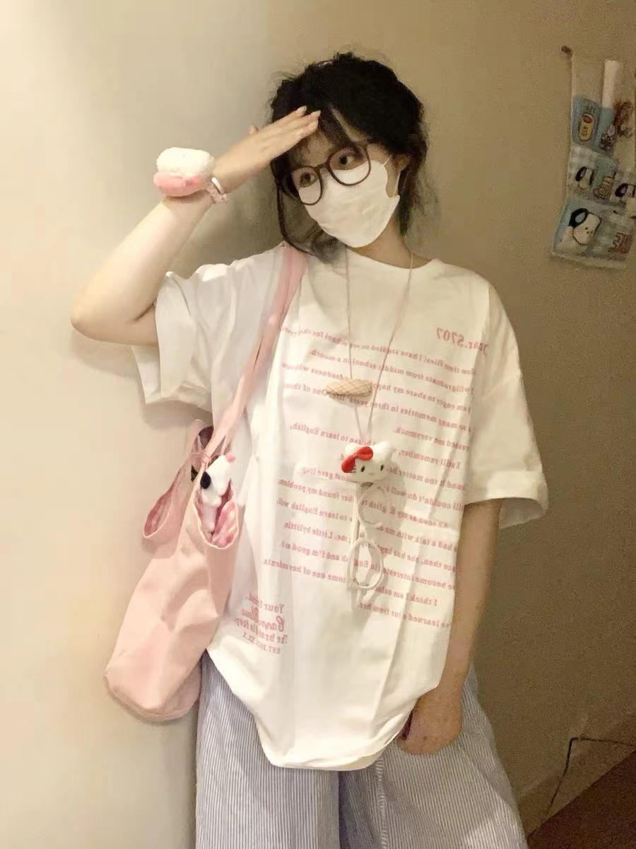 純棉韓國chic美式白色短袖t恤女寬鬆韓版2025新款夏季情侶上衣潮