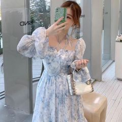 A slightly fat and light luxury custom French fat mm pure floral dress with fashionable waist-hugging and high-end skirt