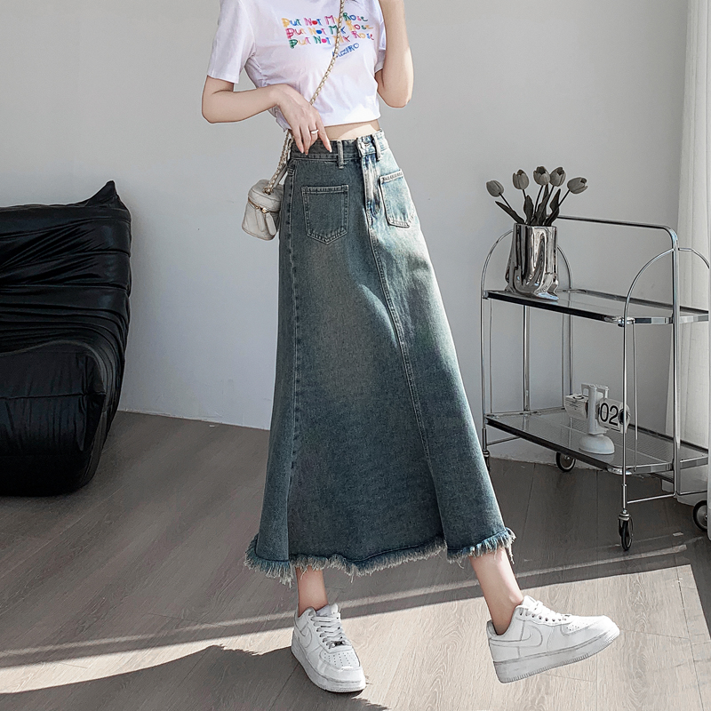 Fishtail high-quality denim skirt for women, slim hip-covering skirt for summer and autumn high-waisted versatile fishtail skirt