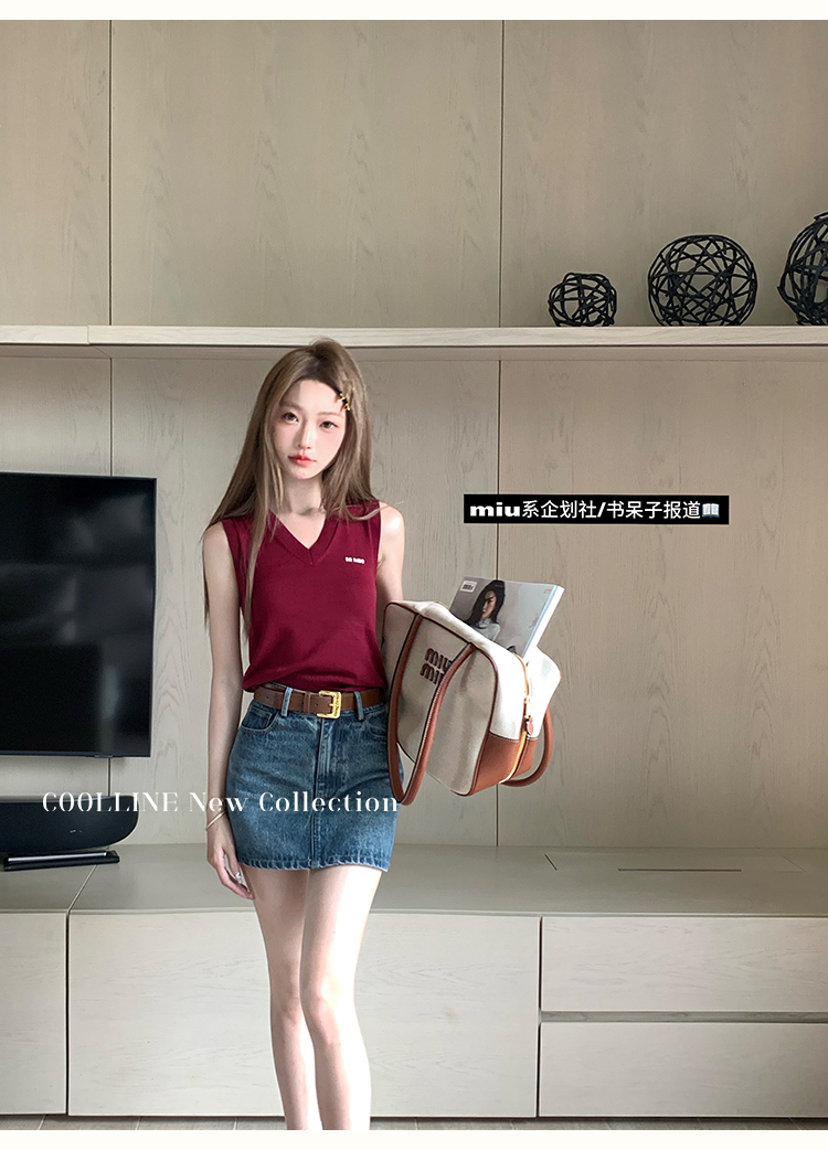 COOLLINE林子熙 miu工作企劃社 時髦氣質v領兩色百搭針織背心女夏