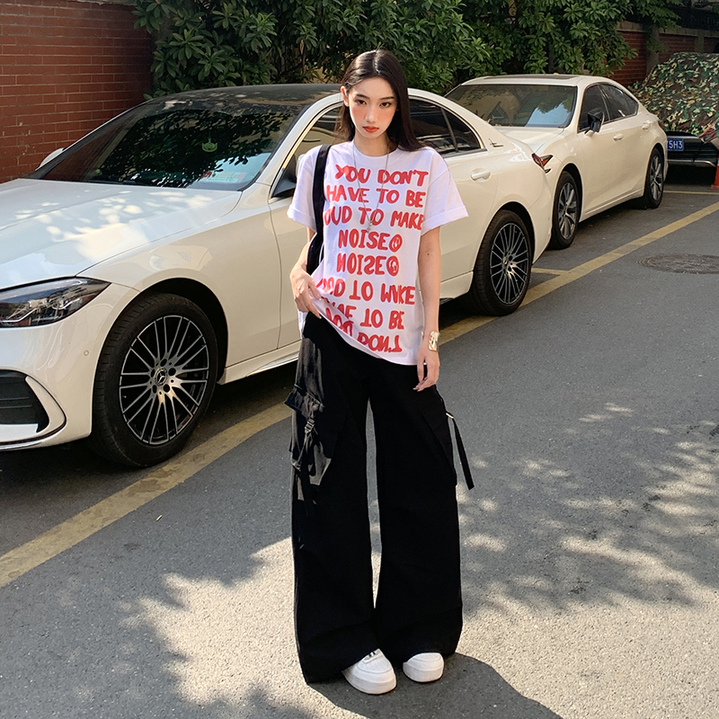 American street black work pants 2025 spring new hip-hop slimming loose casual wide-leg straight pants