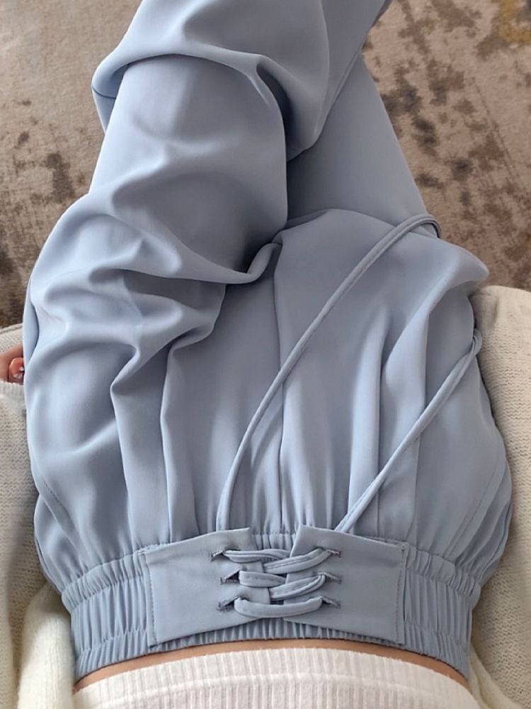 Blue suit pants for women with high-end drape design high waist ice silk straight floor ice silk wide-leg pants spring and autumn summer
