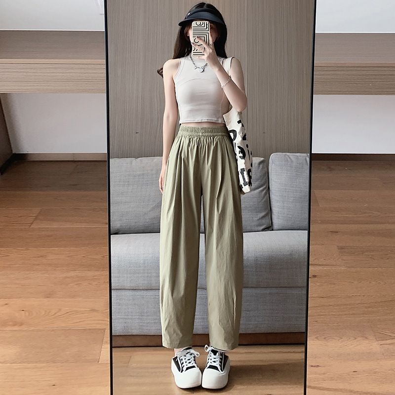 On-white ice silk sweatpants for women's summer thin loose casual cool work clothes wide-leg pants nine-point Haruna carrot pants