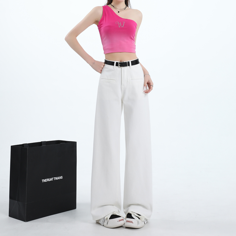 Comfort and personality ~ new pocket design!  Wide-legged jeans high street slim hottie mopping loose straight pants