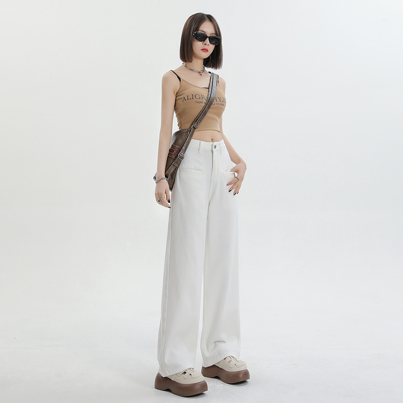 White wide-leg high-waisted jeans for women in spring and summer 2025 American high street slim hot girl mopping the floor loose straight pants