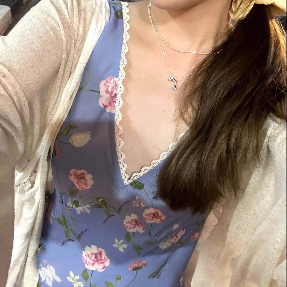 kumikumi法式復古花朵印花背心裙女夏季設計感疊穿露背A字連衣裙