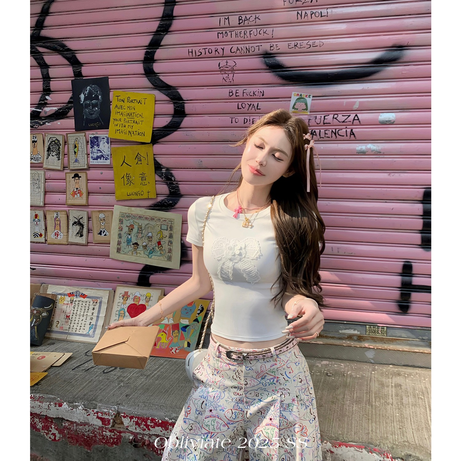 Korean cotton hot girl solid color bow embroidered short-sleeved T-shirt for women in summer short stretch tight sexy top