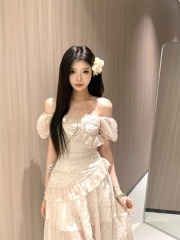 2025漫花甜茶短袖版夏季休閒時尚氣質修身顯瘦高腰碎花女裝連衣裙