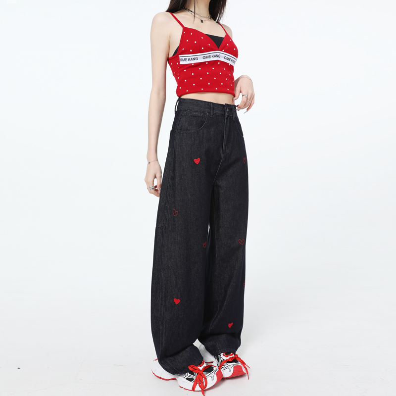 Non-fading fabric, reducing skin sensitivity ~Love embroidered wide-leg jeans for women to look slim straight pants