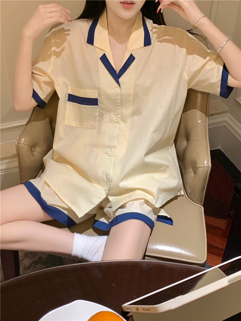 實拍韓版全棉純色撞色簡約寬鬆休閒ins夏季新品家居服套裝