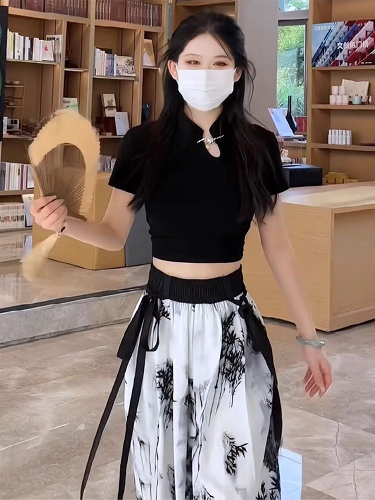New Chinese style cheongsam neckline temperament light mature style hot girl high-end short-sleeved T-shirt for women summer slim top