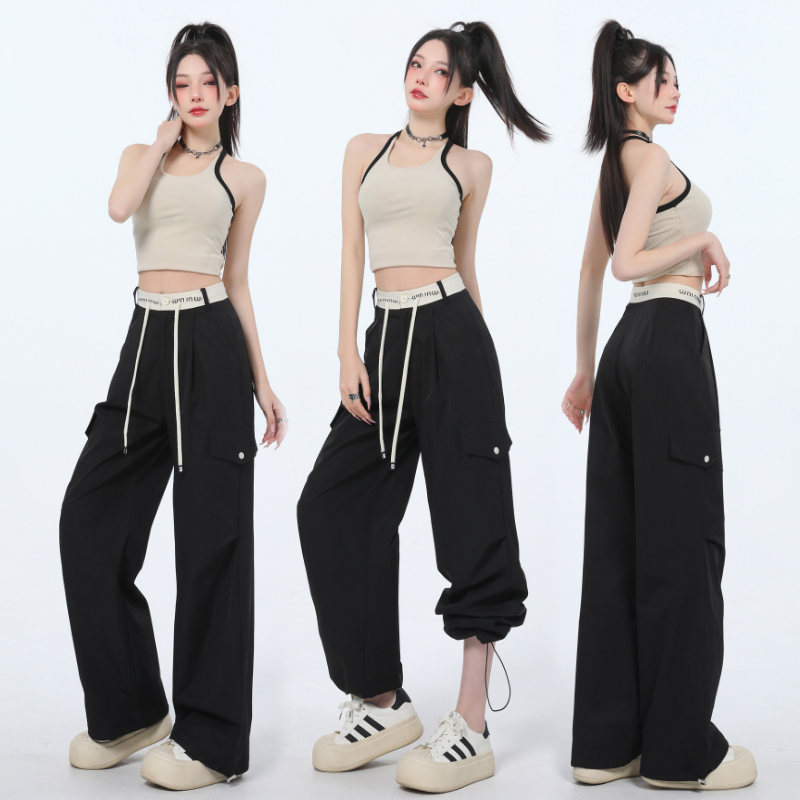 Cool and breathable, comfortable and upgraded!  Casual wide-leg quick-drying work pants make you look taller and slimmer khaki black optional