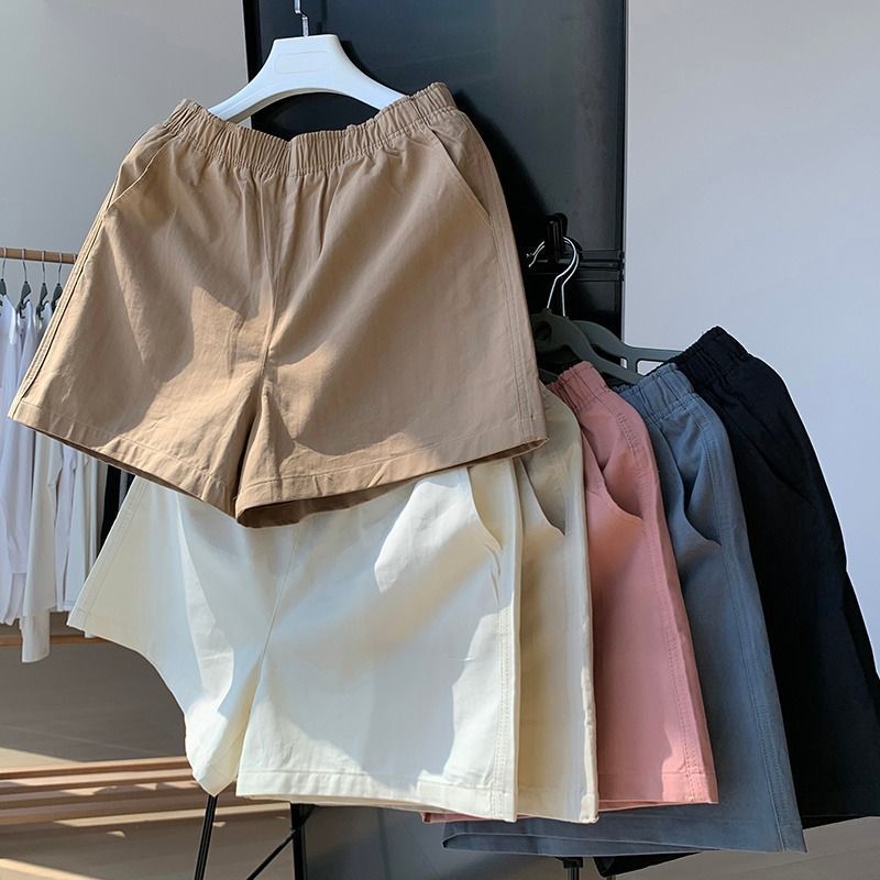 Four-color shorts for women in summer thin style, loose, a-line wide-leg mid-length pants, white straight-leg casual five-point pants trendy