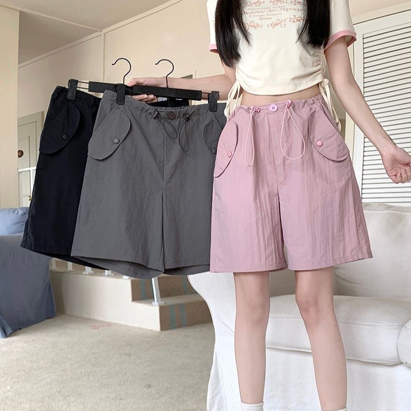 Gray work suit shorts for women in summer thin high waist casual wide-leg design quick-drying American five-point pants