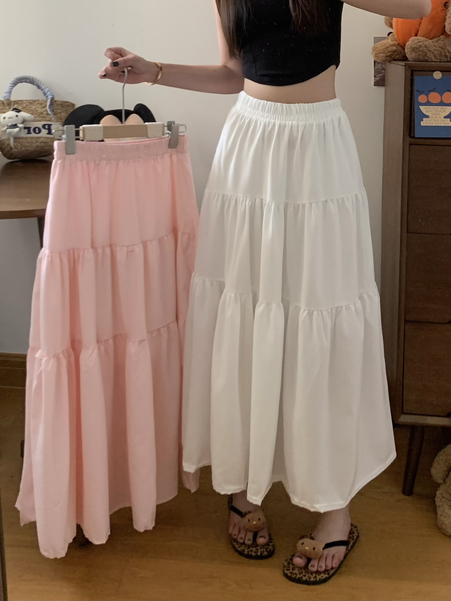 Real-life versatile skirt cake skirt versatile large skirt mid-length high-waisted slim A-line skirt