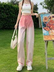 Pink wide-leg jeans for women gradient loose spring and summer 2025 new style draped high street girl slim straight pants