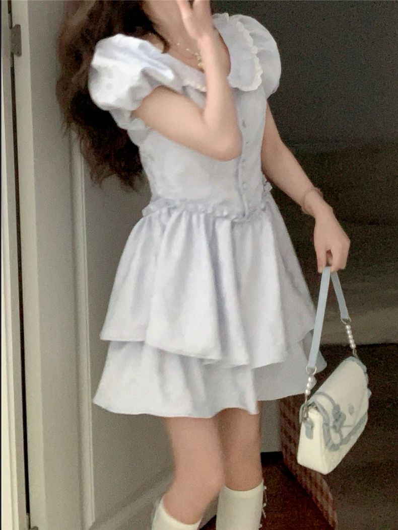 娃娃領連衣裙子女夏季2025新款蓬蓬裙茶歇法式初戀清純奶甜公主裙
