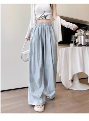 White milk Fu Yamamoto wide-leg pants for women in summer thin high waist drooping ice silk acetic acid small person texture casual