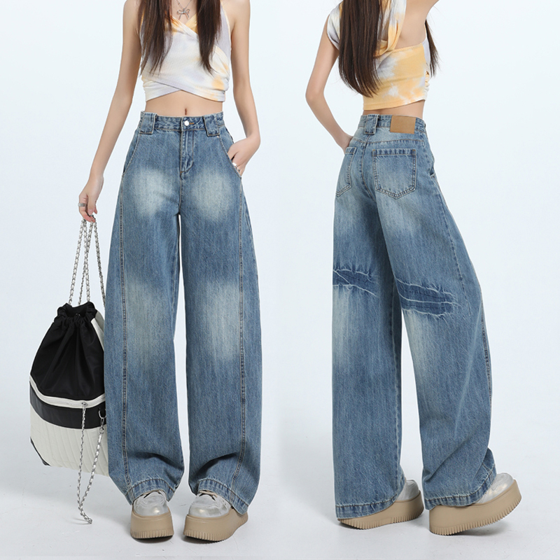 Bamboo joint deconstruction loose banana pants design feeling blue new scimitar jeans washing wide-leg trousers extended