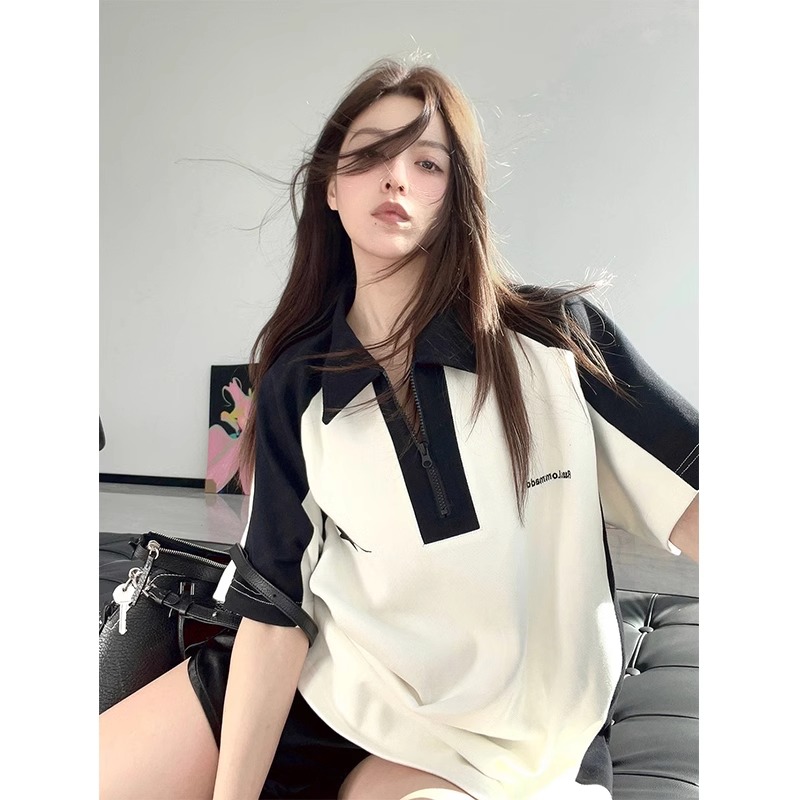 Official photo 92 cotton/8 spandex 40 210g pure cotton American polo shirt short-sleeved women's T-shirt