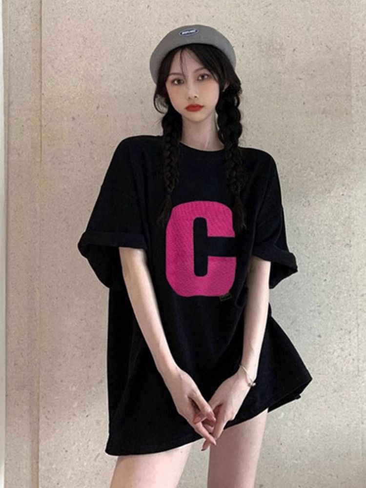 200g pure cotton 2025 new summer large size loose mid-length dress fat mm short-sleeved T-shirt skirt for women