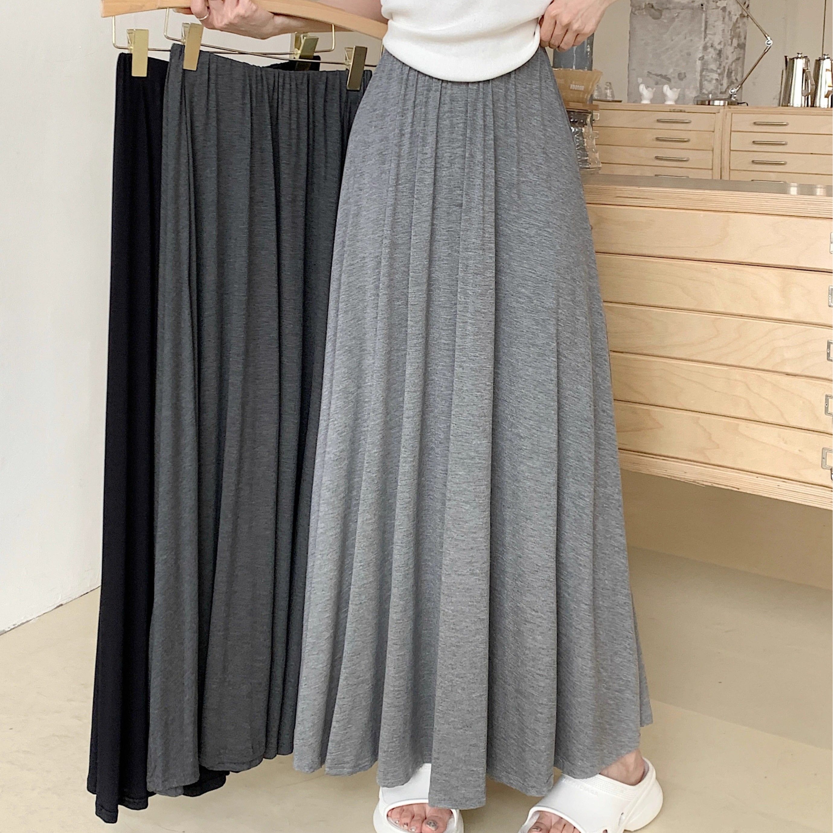 Lazy style solid color skirt A-line skirt women's 2025 spring drooping loose high waist big hem skirt long skirt