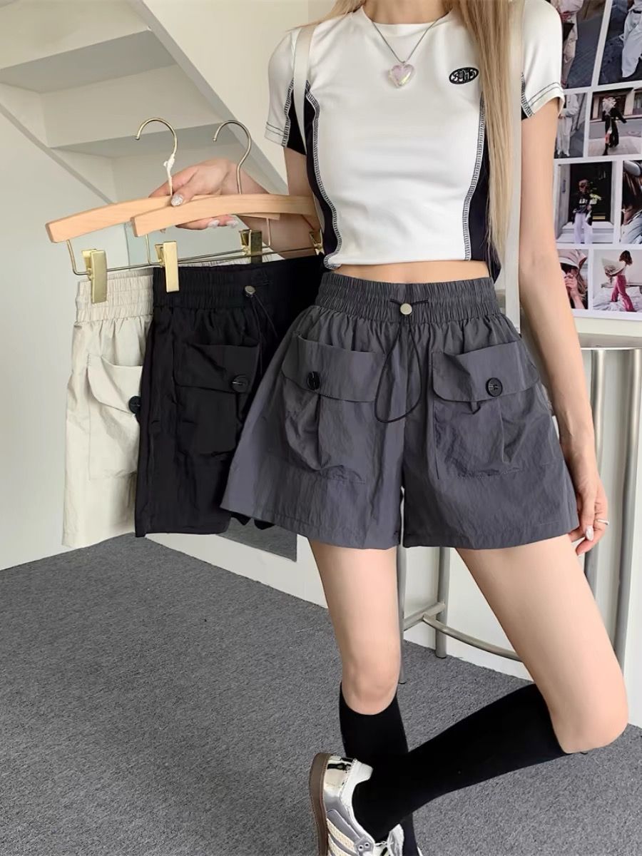 Nishimian Yamamoto design pocket high waist work pants for women niche loose wide-leg casual pants straight shorts