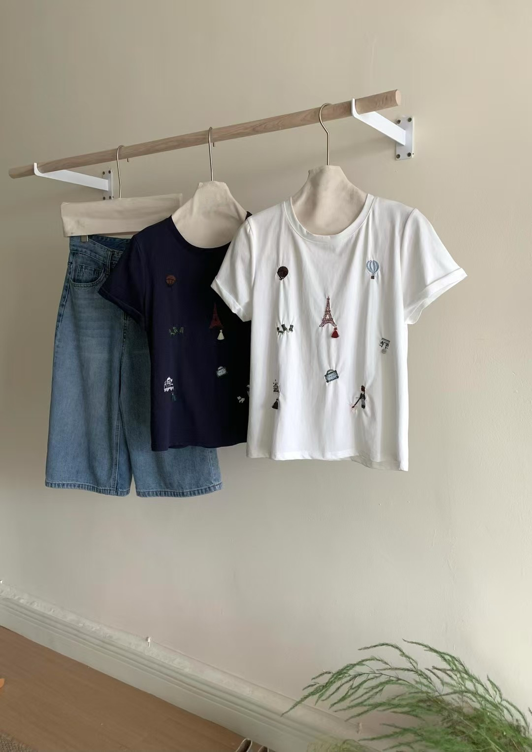 實拍～ 韓系流蘇刺繡圓領短袖T恤