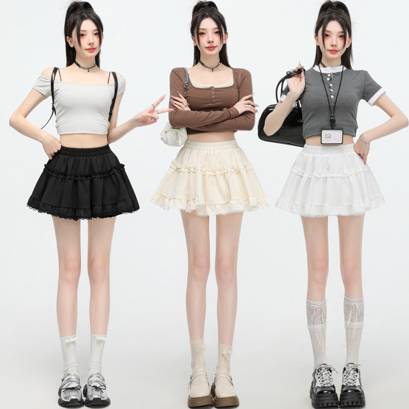 Real shot of ballet style lace spliced ​​cake skirt for women in spring and summer sweet high waist slim lace fluffy skirt