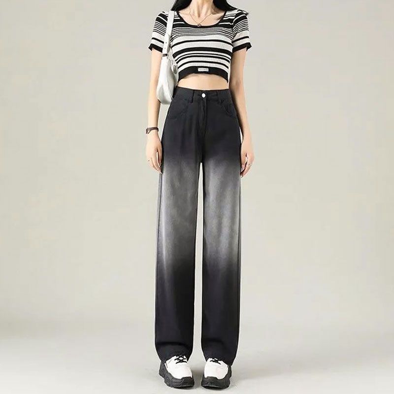 Personalized high-waist wide-leg pants jeans for women in spring and autumn new thin loose slim drooping jeans