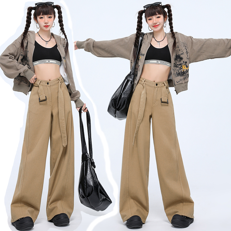 Pear-shaped body savior!  3D cut wide-leg pants + removable belt!  Casual straight trousers women's jeans
