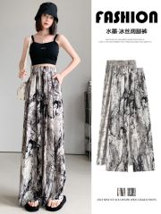 Ice silk wide-leg pants for women in summer thin high waist droop loose straight-leg cool pants for summer casual chiffon skirt pants