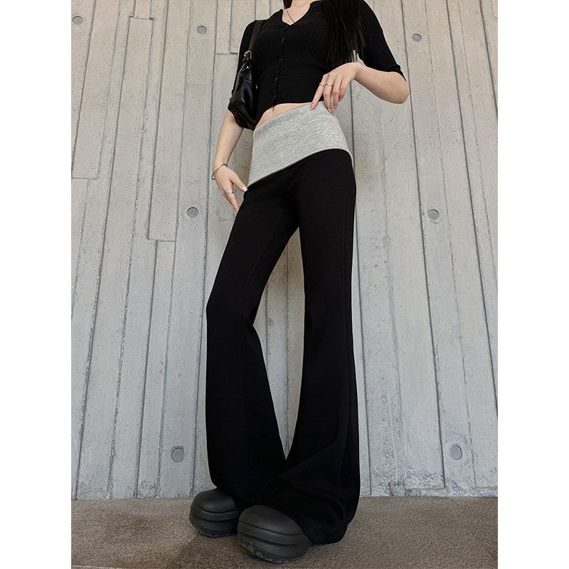 Women's cotton air layer splicing low-waisted bell-bottom pants for women's spring new slim American sweatpants casual yoga pants