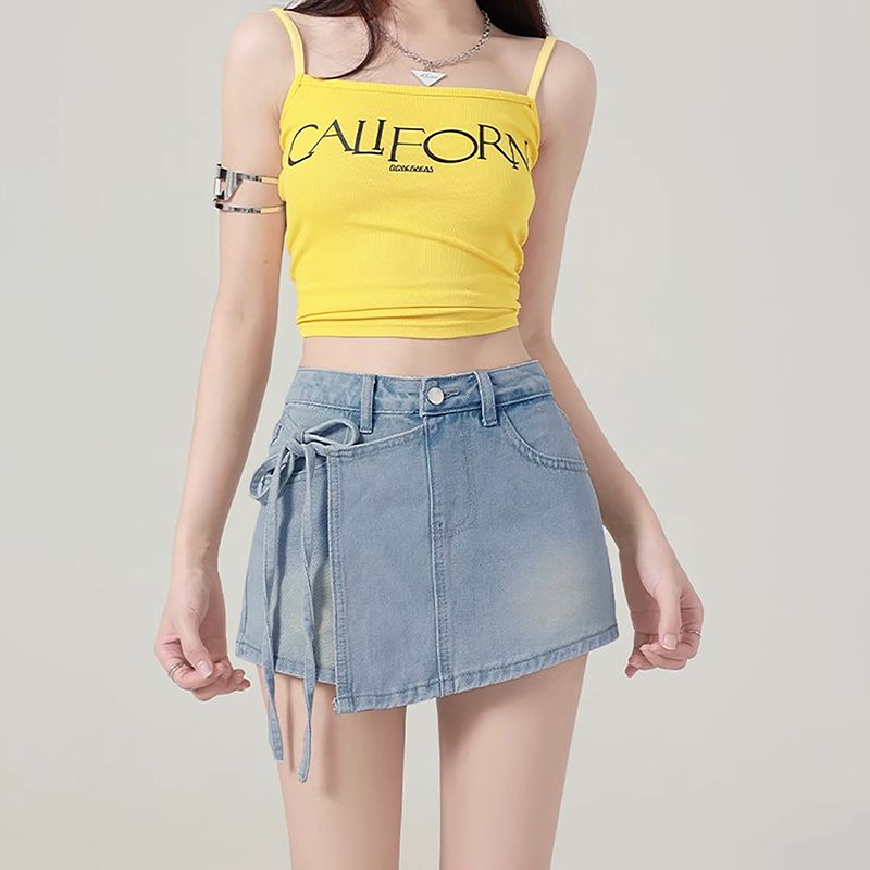 Pure Desire Two-Piece Denim Shorts for Women in Spring and Summer New High Waist Slim Irregular Fashionable Strap Skirts and Pants