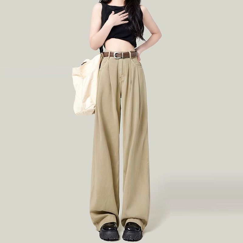 New spring and autumn wide-leg jeans for women loose and versatile draping high waist slimming and straight floor jeans