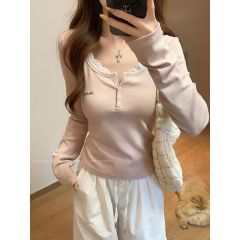 Korean gentle style lace long-sleeved T-shirt for women in autumn new slim slim versatile top