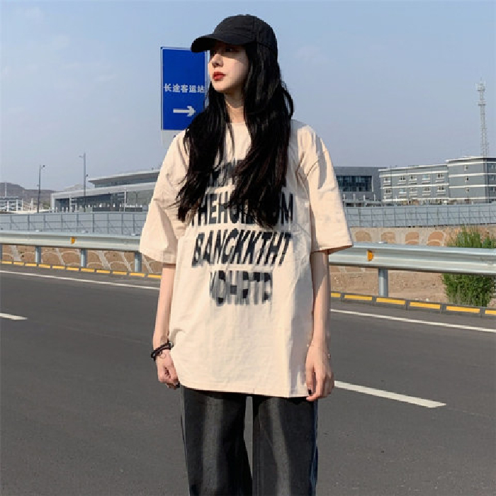 韓國外貿韓版夏季新款甜酷少女 字松bf街頭原宿風短袖t恤上衣