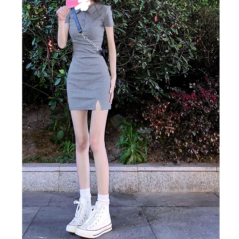 Official photo 92 cotton/8 spandex 40 210g pure cotton hot girl tight hip-pack dress for women