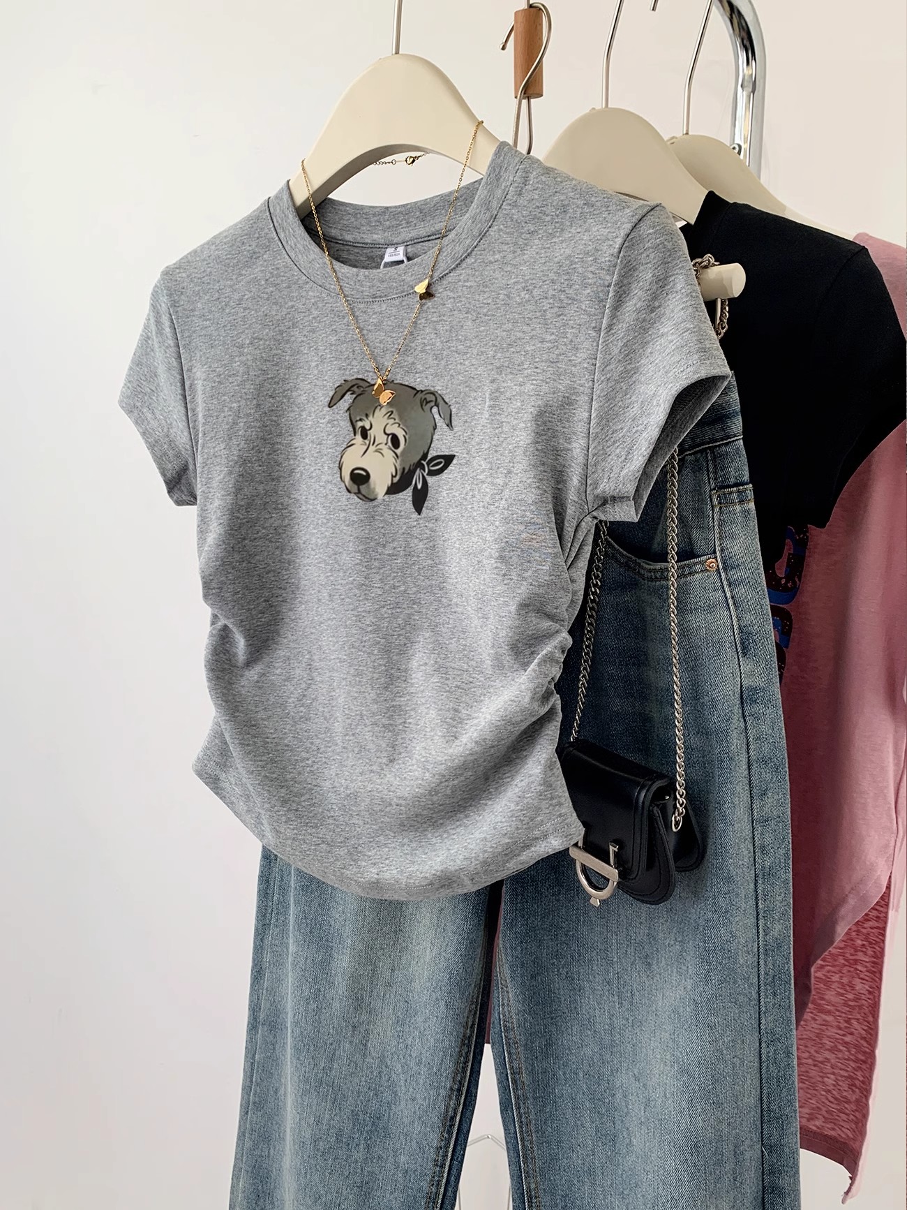 Pure cotton high elastic pleated waist small flying sleeve short sleeve T-shirt for women in summer new slim T-shirt top