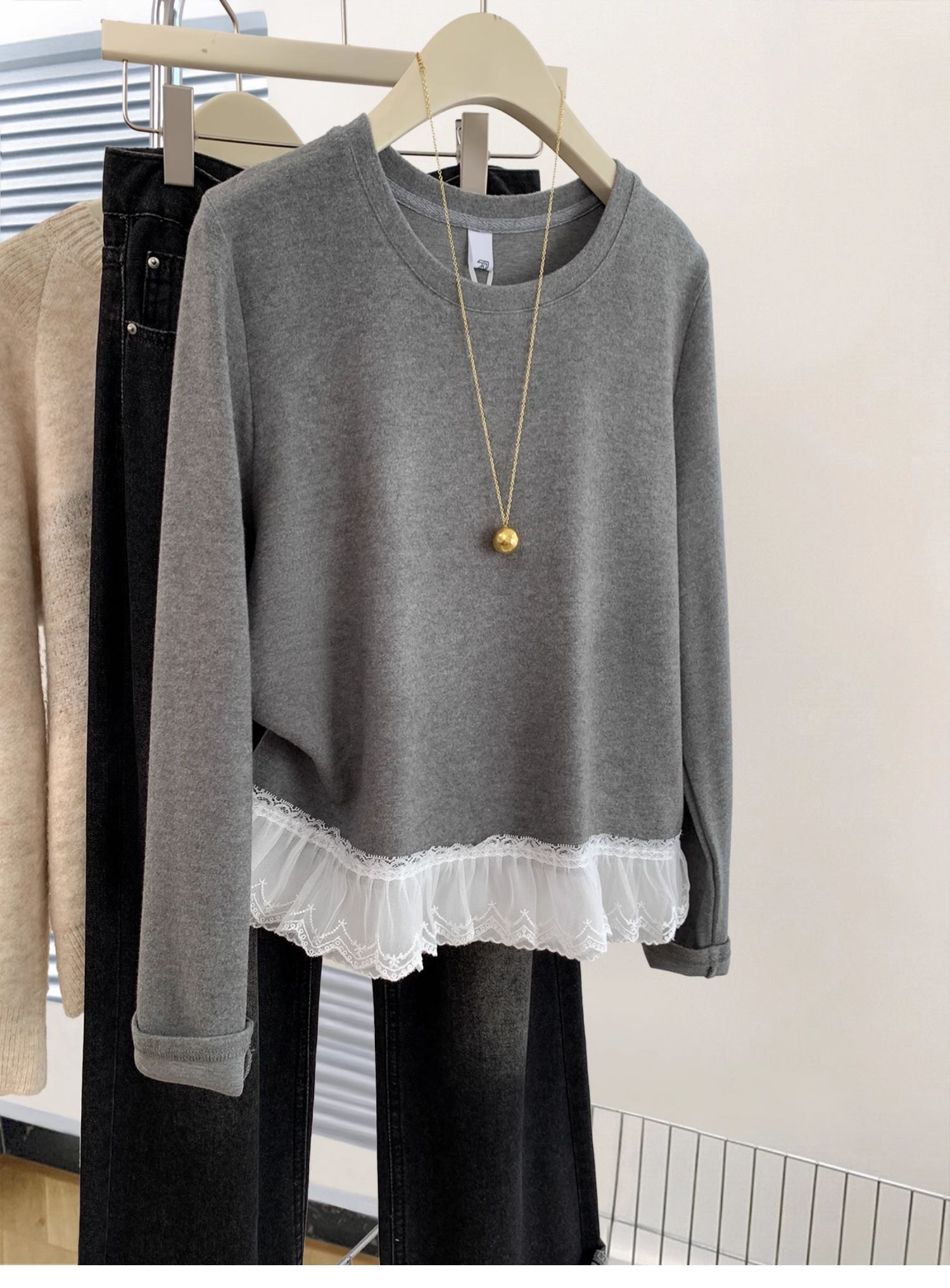 Original quality large size 300 catties lace lace German velvet long-sleeved T-shirt for women's spring and autumn new casual top trendy