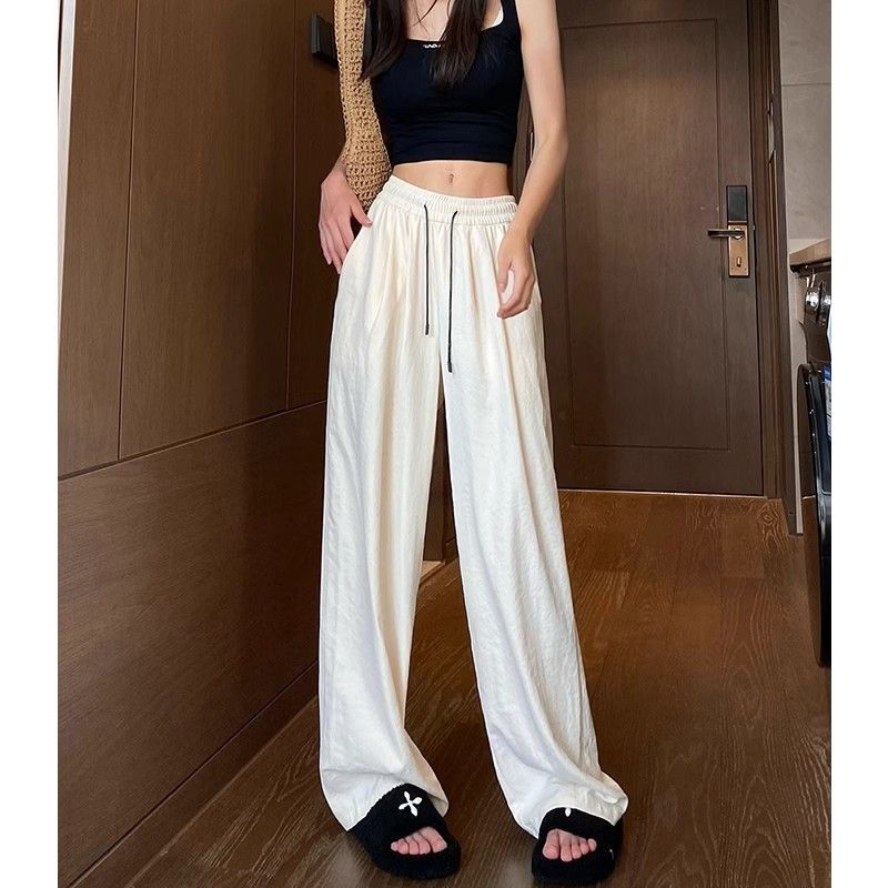 On-white ice silk wide-leg pants for women in summer thin high waist straight draping loose casual sun protection air Yamamoto pants