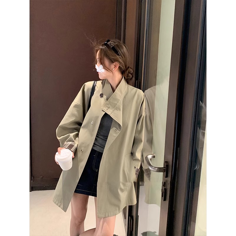 2025春季新款高級感小個子短款風衣女寬鬆休閒短外套復古簡約日系