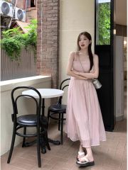 Seaside vacation French dress 2025 new style women's pink fairy skirt super fairy forest suspender skirt for women in summer