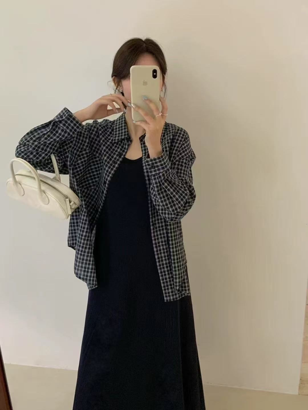 women's spring and autumn new loose niche temperament gentle and slim small plaid shirt