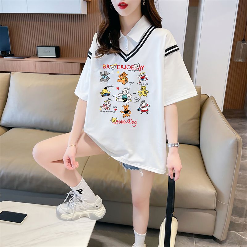 實拍 polo領假兩件T恤大碼女裝新款夏季洋氣減齡寬鬆短袖上衣潮